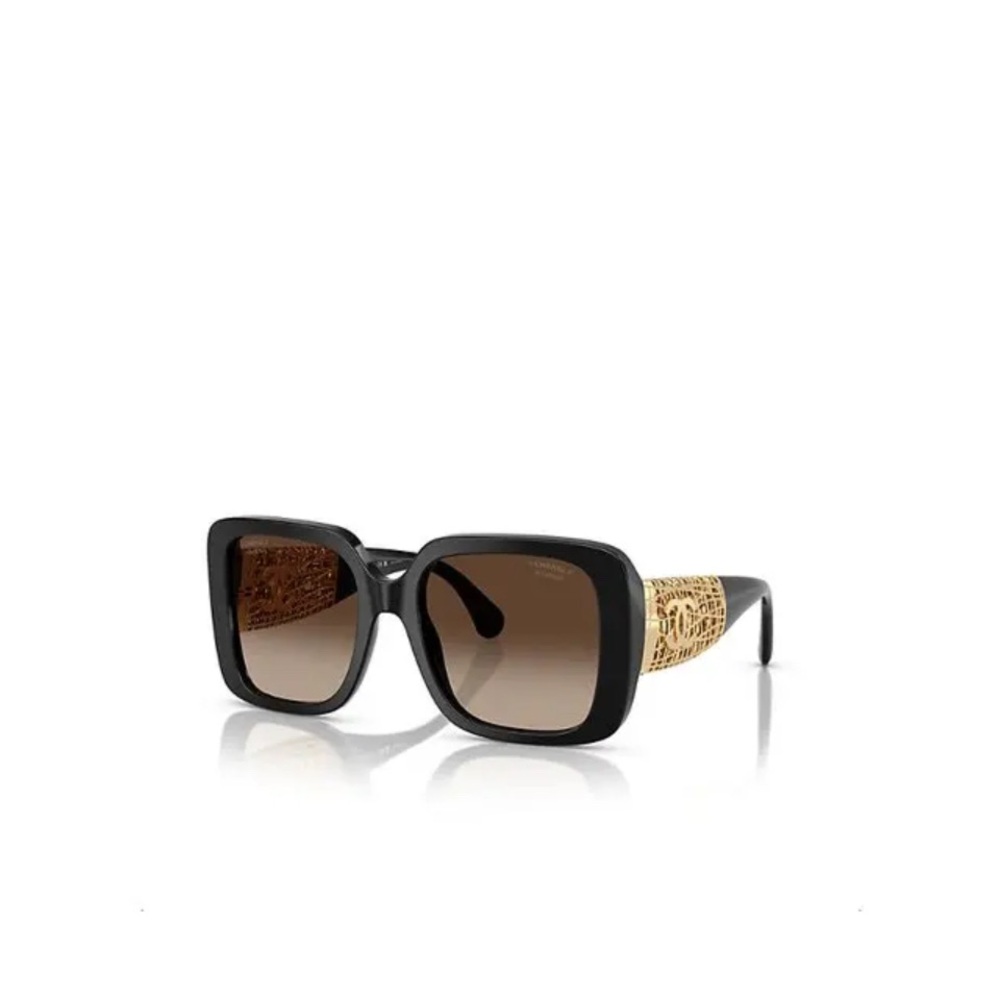 Unisex Chanel polarized Black and Gold square Sunglasses